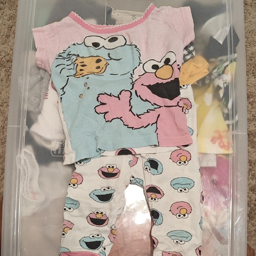 Sesame Street Cookie Monster and Elmo Pajama Set - Pink and Light Blue